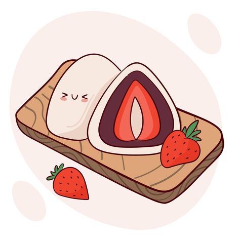 Draw cute kawaii Japan tradition sweet mochi daifuku vector illustration. Japanese asian traditional food, cooking, menu concept. Doodle cartoon style. Food Mochi, Cute Cartoon Food, Illustration Japanese, Chibi Marvel, Peanut Butter And Banana, Manga Coloring Book, Food Doodles, Food Cartoon, Draw Cute