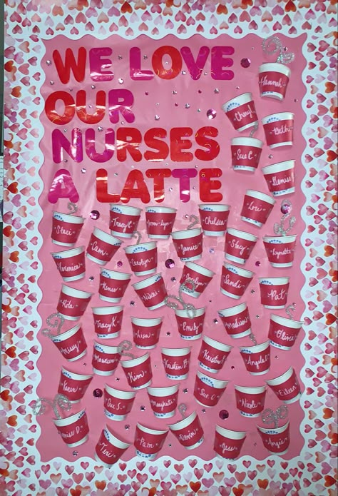 Valentine Bulletin Board Ideas For Office, Valentine’s Day Board For Work, Nursing Huddle Board Ideas, Valentine Bulletin Board Ideas For Work, February Work Bulletin Board Ideas, Healthcare Bulletin Boards, Director Of Nursing Office Decor, Bored Board Nursing Home, Nurse Board Ideas