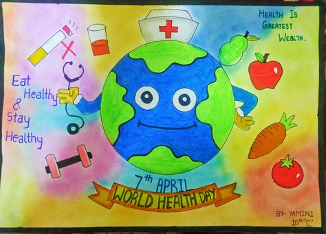 India Poster Drawing, India Poster, Drawing Competition, World Health Day, Poster Drawing, Health Day, Drawing Easy, How To Stay Healthy, Easy Drawings