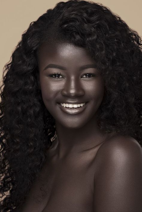 Senegalese model Khoudia Diop has learned to embrace her skin tone—even coining a new nickname for herself that celebrates her dark complexion: Melanin Goddess. Khoudia Diop, Dark Complexion, Dark Skin Beauty, Dark Skin Women, American Woman, Dark Beauty, Eyebrow Makeup, Brown Skin, Beautiful Skin