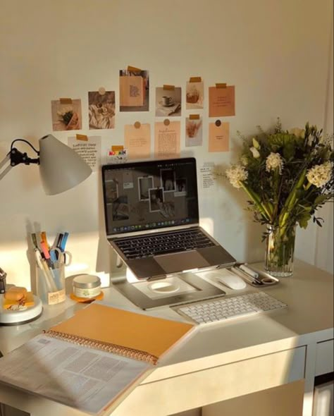 Minimalist Study Area, Study Area Aesthetic, White Desk Setup, Aesthetic Workspace, Bedroom Pole, Hype Beast Bedroom, Whimsy Goth Bedroom, Urban Homes, Goth Bedroom