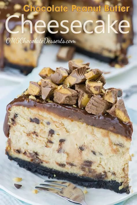 Reese's Peanut Butter Cheesecake, Cheesecake With Oreo Crust, Peanut Butter Cheesecake Recipes, Oreo Crust Cheesecake, Creamy Chocolate Cheesecake, Cheesecake Desserts Recipes, Triple Chocolate Cheesecake, Chocolate Cookie Crust, Chocolate Peanut Butter Cheesecake