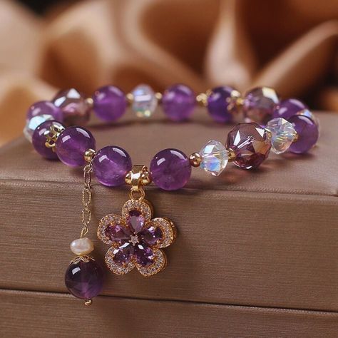 Flower Bracelet For Women/Ladies Floral Beads Bracelet/Girls Natural Crystal Bracelet/Purple Amethyst Bracelet/Handmade Jewelry/Gift For Her Add this stunning bracelet to your collection or gift it to someone special. We Offer Gift packaging🎁 SHIPPING✈️ Shipping is free worldwide. Your item should arrive within 7-15 days after order is complete. REFUNDS↩️ Your satisfaction is important to me. If you're not completely happy with your purchase, please contact me before leaving a negative review. Amethyst Jewelry Bracelets, Bracelets Crystal Beads, Purple Bracelet Aesthetic, Purple Bracelet Ideas, Floral Bead Bracelet, Handmade Bracelets Tutorial, Amethyst Crystal Bracelet, Amethyst Bracelet Beads, Crystal Bead Jewelry