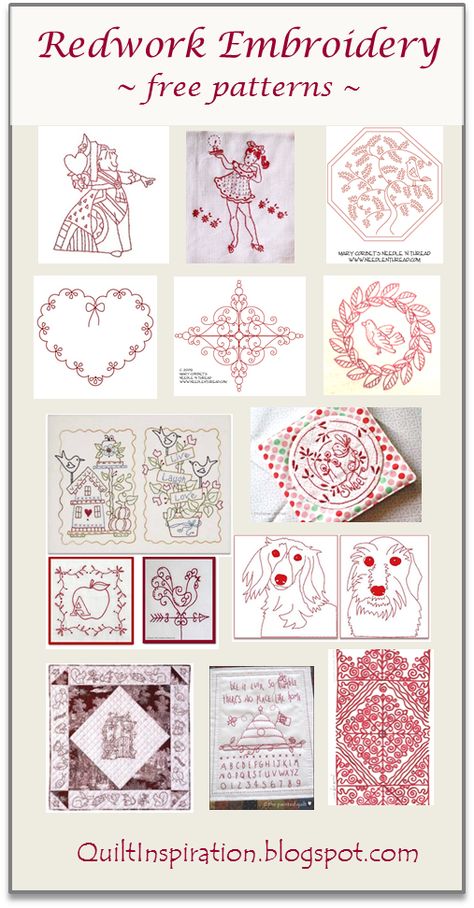 Bluework Embroidery, Redwork Embroidery Patterns, Redwork Patterns, Craft Things, Christmas Embroidery Patterns, Quilting Room, Redwork Embroidery, Red Thread, Needle Point