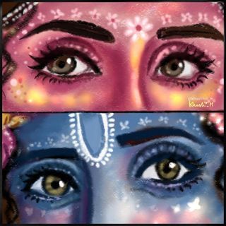 Madhavi Tuli, Krishna Eyes, Radha Krishna Art Beautiful, Radha Kishan, God Krishna, Arte Yoga, Radha Painting, Krishna Drawing, Krishna Flute