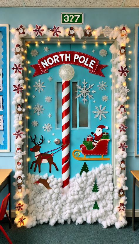 17+ Festive Christmas Classroom Door Decorating Ideas to Spread Holiday Cheer 🎄✨ Northpole Christmas Door Decorations, Door Decorations Christmas School, Christmas Door Decorations Winter Wonderland, Nutcracker Door Decor, Over The Top Christmas Door Decorations, Construction Christmas Decorations, 3d Christmas Door Decoration, Silent Night Door Decoration, Office Of Misfits Door