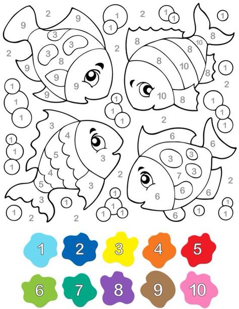 Vissen cijfers Oppgaver For Barn, Color By Number Printable, Math Coloring, Color By Numbers, Color By Number, Preschool Math, Math For Kids, Preschool Learning, Kindergarten Math