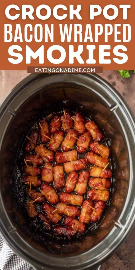 Little Weenies Recipe, Bacon Appetizers Easy, Bacon Wrapped Lil Smokies, Wrapped Smokies, Bacon Recipes Appetizers, Smokies Recipe, Bacon Wrapped Hotdogs, Bacon Wrapped Smokies, Little Smokies