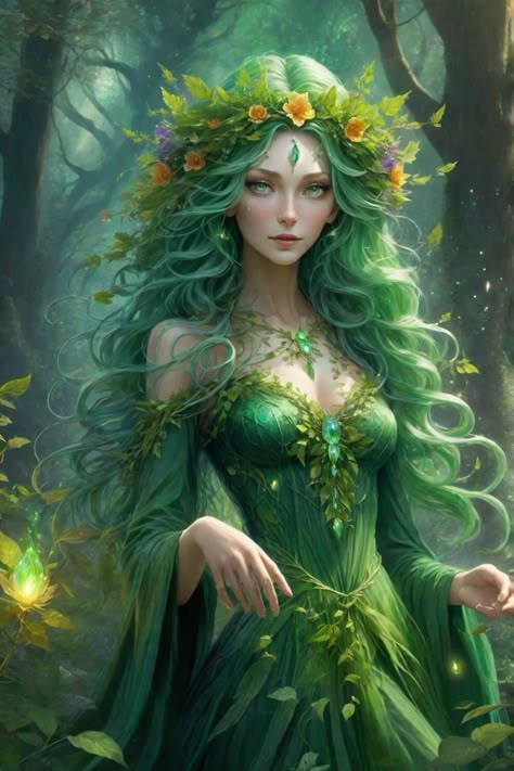 Goddess Of The Earth, Goddess Of Nature Fantasy Art, Forest Woman Art, God Of Nature Fantasy Art, Nature Goddess Character Design, Forest Goddess Art, Nature Goddess Art, Earth Goddess Art, Earth Fairies