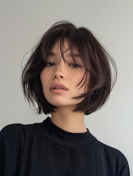 French Bob Haircut 2024: Chic, Modern Styles for Every Occasion French Bob With Face Framing, Bob Haircut Inspiration, Sharp Bob Haircut With Fringe, Very Short Haircut For Women, Goth Bob Hair, Chopped Short Hair, French Bob Side Bangs, French Bob With Side Bangs, Curtain Bangs French Bob