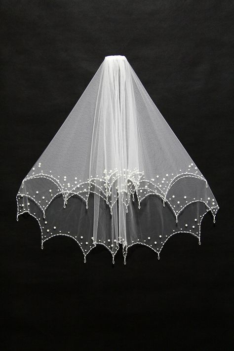 Unique Wedding Veils, Wedding Veils Short, Tulle Wedding Veil, Short Veil, Pearl Beading, Wedding Veil Accessories, Goth Wedding, Bridal Veils, Future Wedding Plans