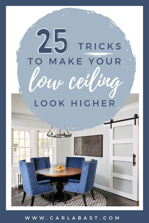 Dreaming of lofty ceilings? These 25 expert design tips and tricks to make your low ceiling look higher will help you achieve the look without any major renovations. Create the look of a high ceiling living room with top low ceiling ideas. Low ceiling attic bedroom ideas. Low ceiling basement ideas. Living Room Inspiration Low Ceiling, Bedroom With Drop Ceiling, Low Ceiling Ideas Small Spaces, Make Low Ceilings Look Taller, 7 Ft Ceilings, The Ceiling Design Living Room, Low Ceiling Wainscoting, Low Ceiling Home Ideas, Interior Design For Low Ceilings