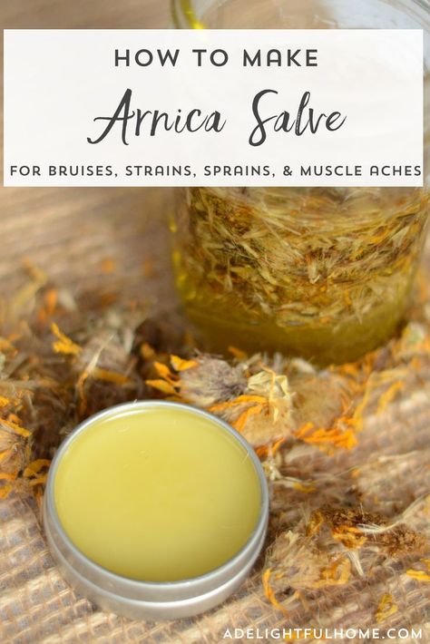 How to Make Arnica Salve to soothe bruises, aches, and pains. #herbalremedies #herbs #homeremedies Yarrow Salve, Arnica Salve, Cooking With Turmeric, Farm Diy, Salve Recipes, Herbal Salves, Healing Salves, Herbal Recipes, Herbal Apothecary