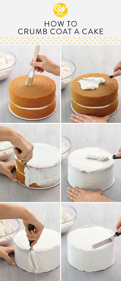 Getting a smooth finish on your fondant or buttercream cake is easier than you may think. All you need is a simple crumb coat. This often-omitted step is the key to professional results, even when you aren’t planning on a traditional fondant-covered cake. Read over our friendly guide, watch our helpful video, then… get ready to (c)rumble!!!! #wiltoncakes #blog #blogpost #blogger #cakedecorating #cakeideas #beginner #basic #simple #easy #homemade #baking #cakeideas #layercake #howto #tutorial Crumb Coating A Cake, Crumb Coat, Decorate A Cake, Resipi Kek, Cake Decorating For Beginners, Smooth Cake, Easy Cake Decorating, Frozen Cake, Cake Icing