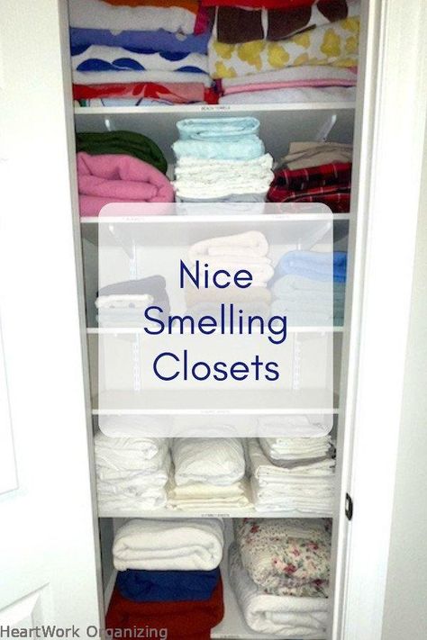 We're organizing closets to make them function and look better. But how do they smell? Let's talk about things people with nice smelling closets always do. Closet Odor Eliminator Diy, How To Make Linen Closet Smell Good, Smelly Closet Remedy, How To Keep Your Closet Smelling Fresh, How To Keep Closets Smelling Fresh, How To Keep Linens Fresh In Closet, Keep Linen Closet Smelling Fresh, How To Make Your Closet Smell Good, Closet Smell Fresh Ideas