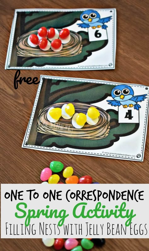 FREE One to One Correspondence Spring Activity for kids - this fun, hands on math activity for preschoolers, toddler, and kindergarten age kids make it fun to learn about math #math #preschool #springactivity Counting Activities For Preschoolers, Rain Crafts, Spring Preschool Activities, One To One Correspondence, Birds Theme, Spring Activity, Preschool Spring, Activity Preschool, Activity For Preschoolers