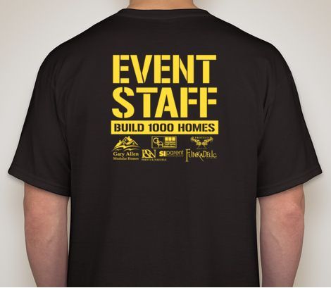 Volunteer T-shirt Back.  Want this T-shirt?  Earn it.  Volunteer.  www.Build1000Homes.com Crew Shirt Design Event, Staff Shirts Ideas, Crew Shirt Design, Event Merch, Pta Shirts, Volunteer Shirt, La Night, Corporate Shirts, Adobe Design