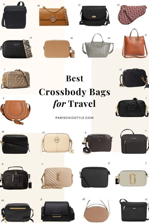 Best crossbody bags for travel, stylish anti theft crossbody bags: Tory Burch, Chloe, Saint Laurent, Travelon, Madewell, Quince, Leatherology, Marc Jacods, Mango, Tumi, Longchamp, Marc & Spencers, Lo & Sons, Cuyana, Fossil, Emporio Armani, Dior. #bestcrossbodybagsfortravel #crossbodybags  #antitheftcrossbodybags Paris Chic Style #parischicstyle #toryburch #chloe #madewell Affordable designer crossbody bags for travel, work, streetstyle. Best anti theft crossbody bags that are chic handbags. Buying Designer Bags In Paris, Medium Handbags For Women, Best Cross Body Bags For Travel, Crossbody Designer Handbags, Brown Bags Outfit, Tumi Bags For Women, Celebrity Crossbody Bag, Designer Crossbody Bags Outfit, Designer Black Cross Body Bag