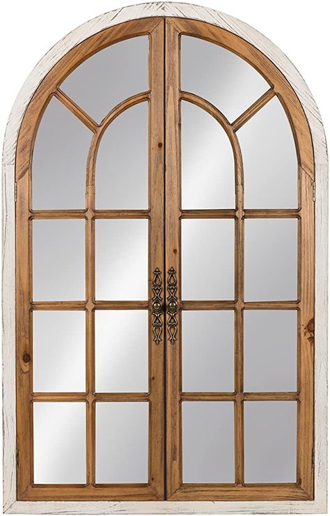 Arched Mirror, Arch Mirror, Wood Wall Mirror, Window Mirror, Dark Interiors, White Home, Arched Windows, French Farmhouse, Round Wall Mirror