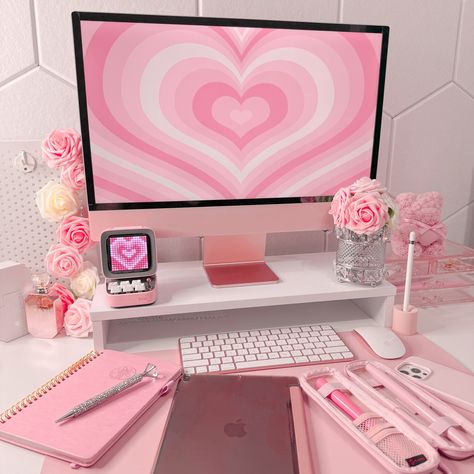 Happy Thursday! 🎀 Tags::: #pink #desksetup #pinkdesksetup #pinkipad #pinkimac #cute, #pinkoffice pink, desk setup, pink desk setup, pink iPad, pink iMac, pink aesthetic, cute, desk gram, pink office Pink Imac, Pink And Orange Bedroom, Pink Desk Setup, Cubicle Style, Desk Wallpaper, Pink Home Offices, Pink Aesthetic Cute, Ipad Pink, Computer Apple