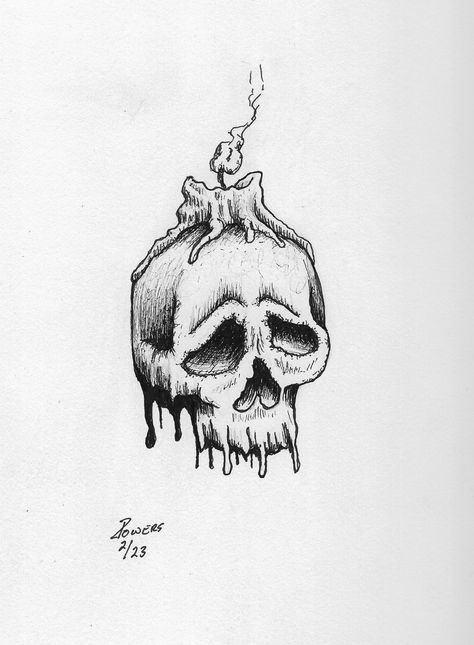 Skull Melting Drawing, Skull With Candle Drawing, Skull Candle Drawing, Dark Side Drawing, Melting Candle Tattoo, Skull Candle Tattoo, Melting Candle Drawing, Dripping Tattoo, Skull Drawing Tattoo