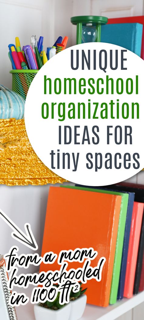 Diy Homeschool Storage, Homeschool Teacher Organization, Home School Storage Small Spaces, School Storage Ideas For Home, Diy Homeschool Organization, 1st Grade Homeschool Set Up, Minimalist Homeschool Storage, Homeschool In Small House, Homeschool Craft Organization