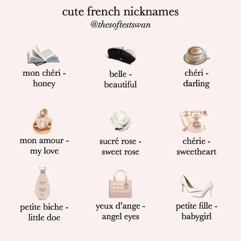 Girly Victorian Aesthetic, Words To Keep In Your Pocket, Pretty Words In French, French Princess Aesthetic, French Nicknames, Types Of Core Aesthetic, Cute French Words, French Names, French Aesthetic