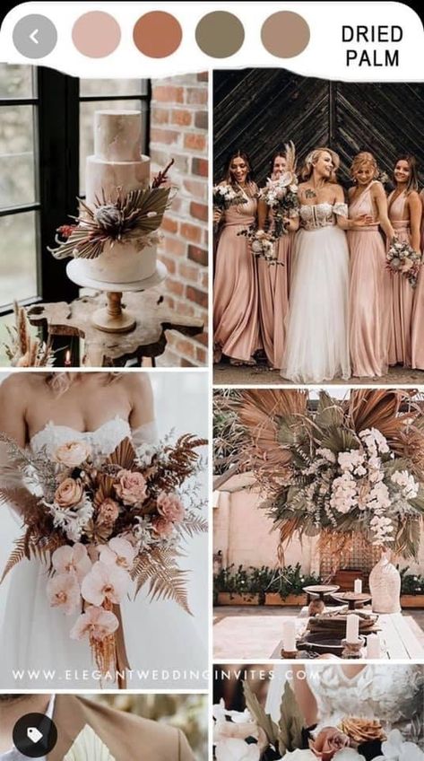 Blush Pink And Beige Wedding Theme, August Boho Wedding, Champagne And Dusty Rose Wedding, Blush Pink Theme Wedding, Pampas Wedding, Boho Wedding Colors, Jamaican Wedding, Wedding Theme Color Schemes, Fall Wedding Color Schemes