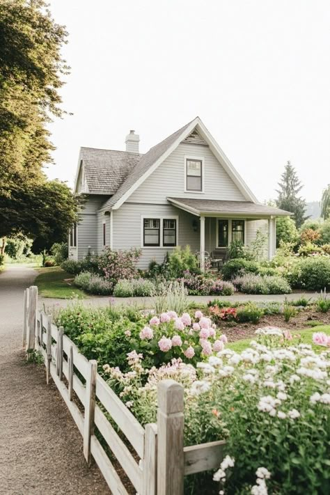 Farmhouse Cottage Landscaping, Country Cottage Outside, Old White Farmhouse Exterior, Modern Cottage Homes Exterior, Small Farmhouse Exterior, Vintage Farmhouse Exterior, Small Cottage Exterior, Old Time Farmhouse, Victorian Farmhouse Exterior