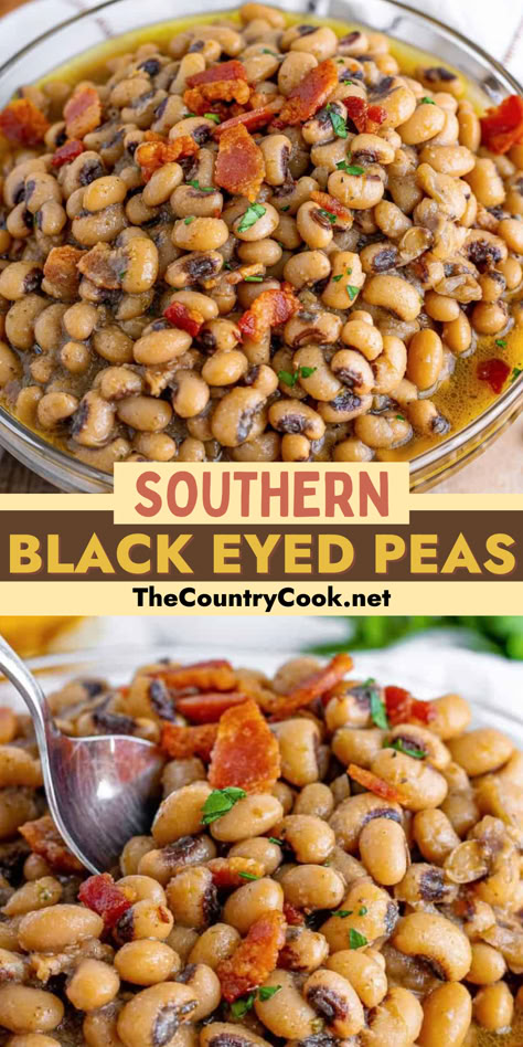 These Southern Black Eyed Peas have so much flavor thanks to bacon and all the delicious seasonings that are added! A must-have addition to all your meals! Black Eyed Peas Without Soaking, Blackeyed Peas With Ham Hock, Black Eyed Peas And Tomatoes, Southern Black Eyed Peas Recipe Instant Pot, Blackeyed Peas Recipe Canned, Ham Hock Black Eyed Peas, Best Blackeyed Pea Recipes, Black Eyed Peas And Spinach Recipe, Homemade Blackeye Peas