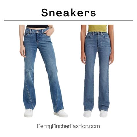 Tennis Shoes With Bootcut Jeans, Shoes For Boot Cut Jeans, Bootcut Jeans And Sneakers Outfit, Boots With Bootcut Jeans, Jeans And Sneakers Outfit, Bootcut Jeans Outfit, Penny Pincher Fashion, Pointy Toe Boots, Jeans Outfit Women