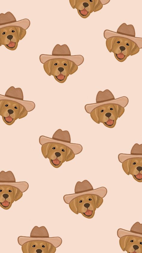 pink background with repeated golden retrievers in cowboy hats Cute Preppy Patterns, Golden Retriever Phone Wallpaper, Goldendoodle Wallpaper Iphone, Golden Retriever Background, Golden Retriever Cartoon Wallpaper, Golden Retriever Wallpaper Aesthetic, Cute Wallpapers Dogs, Aesthetic Pink Pattern, Puppy Aesthetic Wallpaper