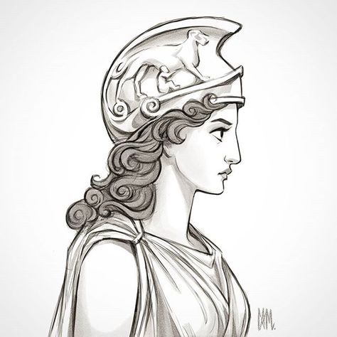 Greek Drawings, Mythological Goddesses, Roman Drawings, Cameron Mark, Profile Sketch, Greek Drawing, Pallas Athena, Mediterranean Beauty, Greek Goddess Art