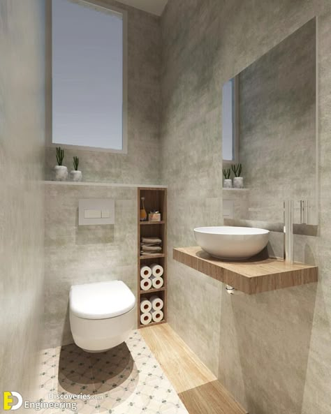 Small Toilet Design, Space Saving Toilet, Small Downstairs Toilet, Toilet Room Decor, Wc Design, Small Toilet Room, Washroom Design, Guest Toilet, Great Bathrooms