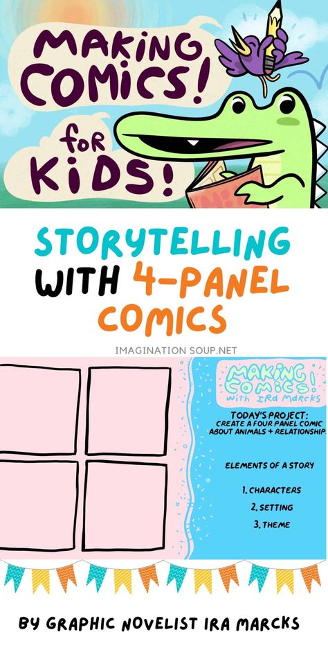 Learn to Make a 4-Panel Comic: A Guide for Kids | Imagination Soup Force Activities, Comic Book Writing, Comic Strip Template, Make A Comic Book, Art Unit, Create A Comic, Comic Book Drawing, Art Ideas For Kids, Comic Tutorial