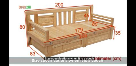 Wooden Sofa Bed, Sofa Bed Wood, How To Make Sofa, Sofa Come Bed, Media Pembelajaran, Diy Sofa Bed, Wooden Couch, Double Bed Designs, Sofa Design Wood