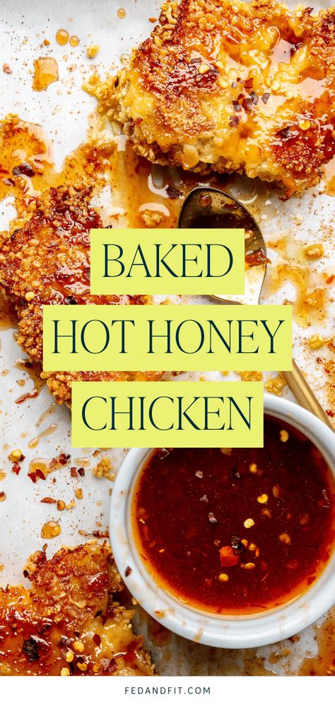 Crispy Baked Hot Honey Chicken Baked Panko Chicken Breast, Oven Breaded Chicken, Baked Hot Honey Chicken, Chicken Thighs Boneless Skinless, Honey Chicken Thighs, Hot Chicken Recipe, Instant Loss, Honey Chicken Recipe, Hot Honey Chicken