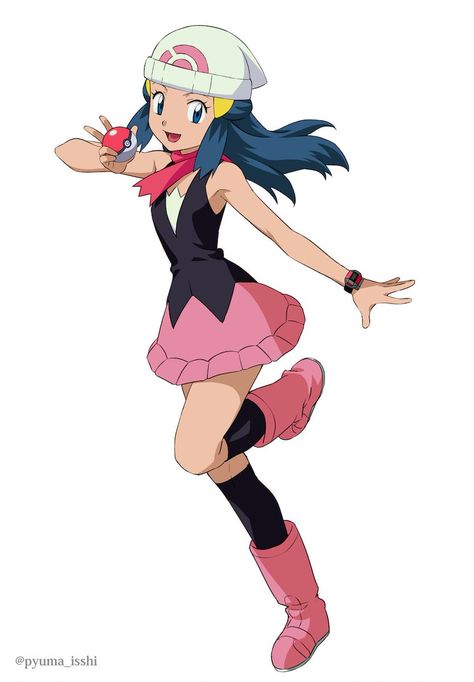 Pokemon Platinum Dawn Fanart, Dawn Pokemon Pfp, Dawn Pokemon Fanart, Pokemon Dawn Dress, Dawn Cosplay, Pink Pokemon, Dawn Pokemon, Brock Pokemon, Pokemon Dawn