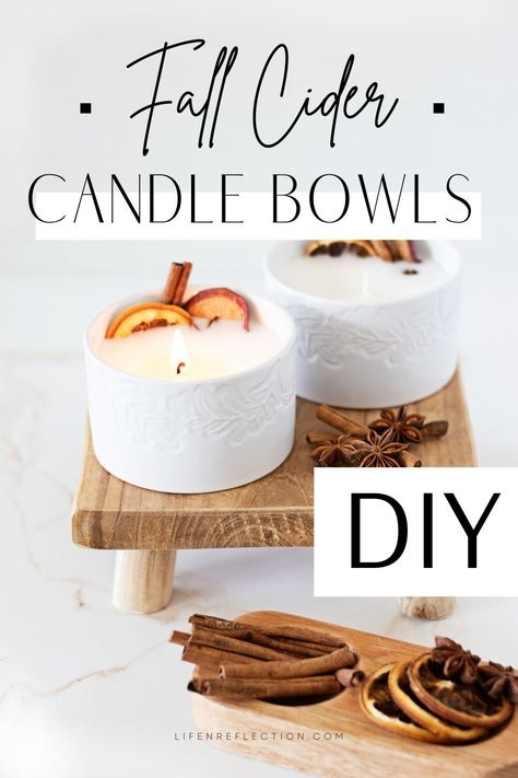 These DIY fall cider candle bowls might be the best fall craft idea I've ever made! Make a fall candle in a bowl with me! Fall Candle Making Ideas, Fall Candle Crafts, Cinnamon Stick Crafts, Homemade Fall Candles, Diy Holiday Candles, Candle Making Party, Homemade Candle Recipes, Fall Candle Centerpieces, Fall Cider