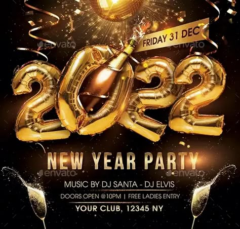 New Year Party Flyer, Holiday Posters, New Year Flyer, Party Flyer Design, New Year Poster, Club Party Flyer, Year Poster, New Years Poster, Free Flyer Templates