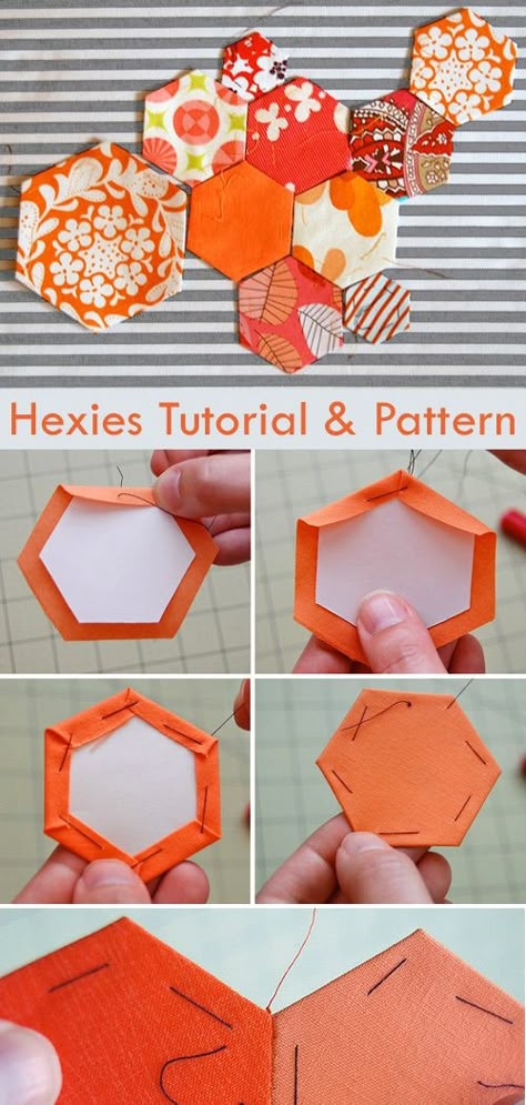 Hexies Tutorial and Pattern. How To Hexi / English Paper Pieced (EEP) How To Make A Hexagon Quilt Tutorials, Hexi Templates Free Printable, How To Make Hexies, How To Sew Hexagons Together, Hexie Quilts Patterns Hexagons, Epp Hexies Quilt Patterns, Hexagon Quilts Ideas Inspiration, English Paper Piecing For Beginners, Hexagon Quilt Pattern Free