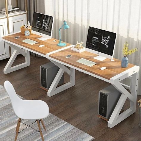 Double Computer Desk, Integrated Desk, Small Office Design Interior, Building Office, Desk Simple, Office Desk Designs, Breakout Area, Office Table Design, Computer Desks For Home