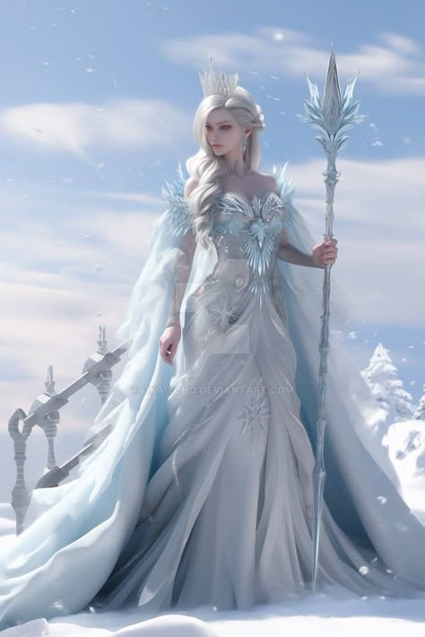 Ice Gown Snow Queen, Winter Queen Dress, Ice Fairy Aesthetic, Ice Wedding Dress, Ice Dress Snow Queen, Ice Kingdom Fantasy Art, Ice Fairy Costume, Fantasy Ice Queen, Ice Concept Art