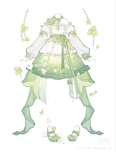 Mythical Outfits Drawing, Cute Fantasy Outfits Drawing, Green Dress Drawing, Dress Reference Drawing, Nature Outfits, Vestidos Anime, Concept Art Tutorial, Dress Design Drawing, Clothing Design Sketches