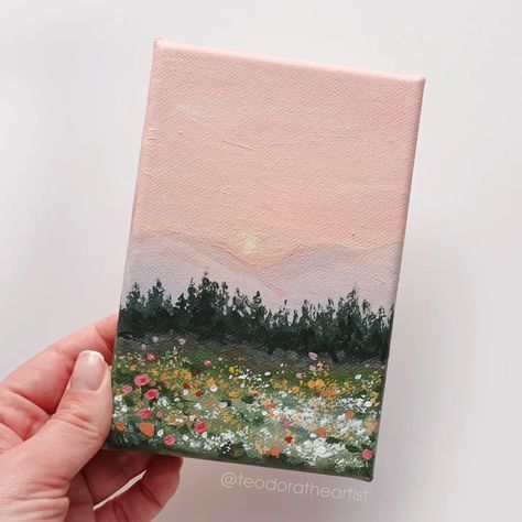 Spring = more colors 🌸⁠ ⁠ I couldn't resist painting a mini landscape with the vibrant colors of this season🌷⁠Swipe to see more photos and let me know what you think🌷🤗⁠ ⁠ the original painting is available for purchase on Etsy ✨ ⁠ ⁠ and in case you want to watch the steps of painting this mini landscape, there's a video on my YT channel ✨ link in my bio⁠ .⁠ .⁠ .⁠ .⁠ #minicanvas #minicanvaspainting #acrylicpaintingartist #acrylicpaintings #artistsonig #artstudio #artstudiolife #minipainting ... Cute Paintings Acrylic, Tiny Things To Paint, Paintings On Small Canvas, Cute Small Paintings, Tiny Paintings Ideas, Tiny Painting Ideas, Cute Mini Paintings, Tiny Canvas Painting Ideas, Mini Landscape Paintings