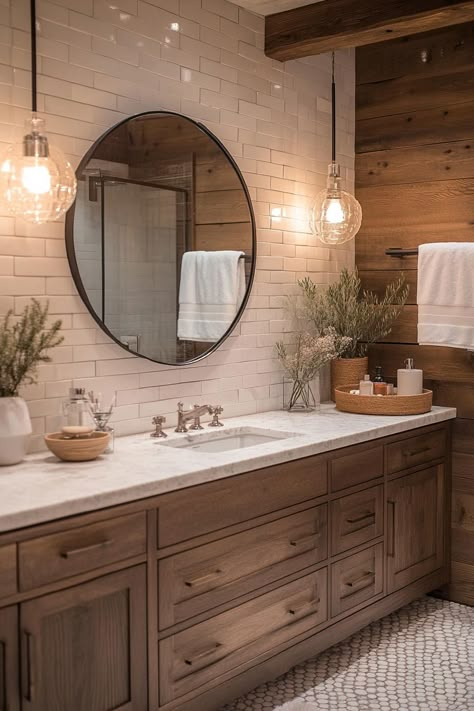 15 New Bathroom Design Trends for 2024 and 2025 30 Modern Earthy Master Bath, 2025 Basement Trends, Bathroom Timeless, Shop Remodel, Bathroom Vibes, New Bathroom Designs, Basement Finishing, Cabin Bathrooms, Warm Springs