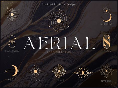 Celestial Logo Collection by Michael Rayback🇺🇦 on Dribbble Astrology Logo, Celestial Logo, Esoteric Logo, Galaxy Logo, Space Logo, Wine Logo, Trendy Logos, Space Universe, Moon Logo