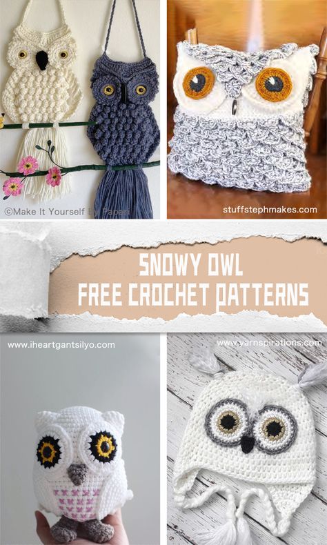 Snowy Owl Free Crochet Patterns Crochet Snowy Owl Pattern Free, Crochet Owl Purse Free Pattern, Crochet Owl Pattern Free, Owl Pillow Pattern, Crochet Owl Pillows, Crochet Owl Purse, Crochet Owl Pattern, Owl Wings, Owl Purse