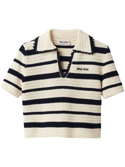 We Already Know the 19 Hottest Designer Buys for Summer 2024 | Who What Wear Knitted Polo Shirt, Knitted Polo, Polo Shirt White, Cotton Polo Shirt, Knit Shirt, Shirt White, Stripes Pattern, Miu Miu, Fashion Inspo Outfits