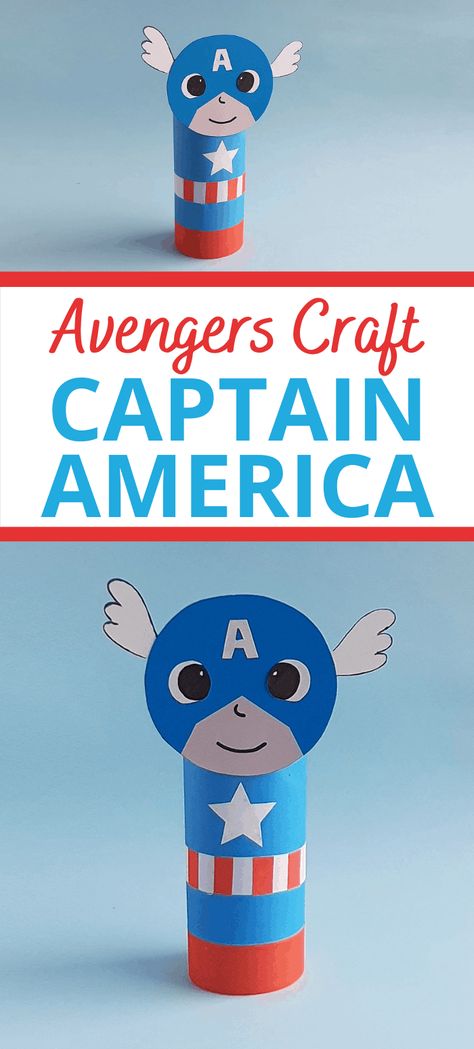 Toliet Paper Roll Captain America Craft. Your superhero fan will adore creating this fun Captain America craft today! Captain America Craft, Superhero Toilet Paper Roll Craft, Captain America Party Games, Captain America Helmet Diy, Captain America Letters, Avengers Crafts, Ghost Project, Homecoming 2023, Recycled Tin Cans